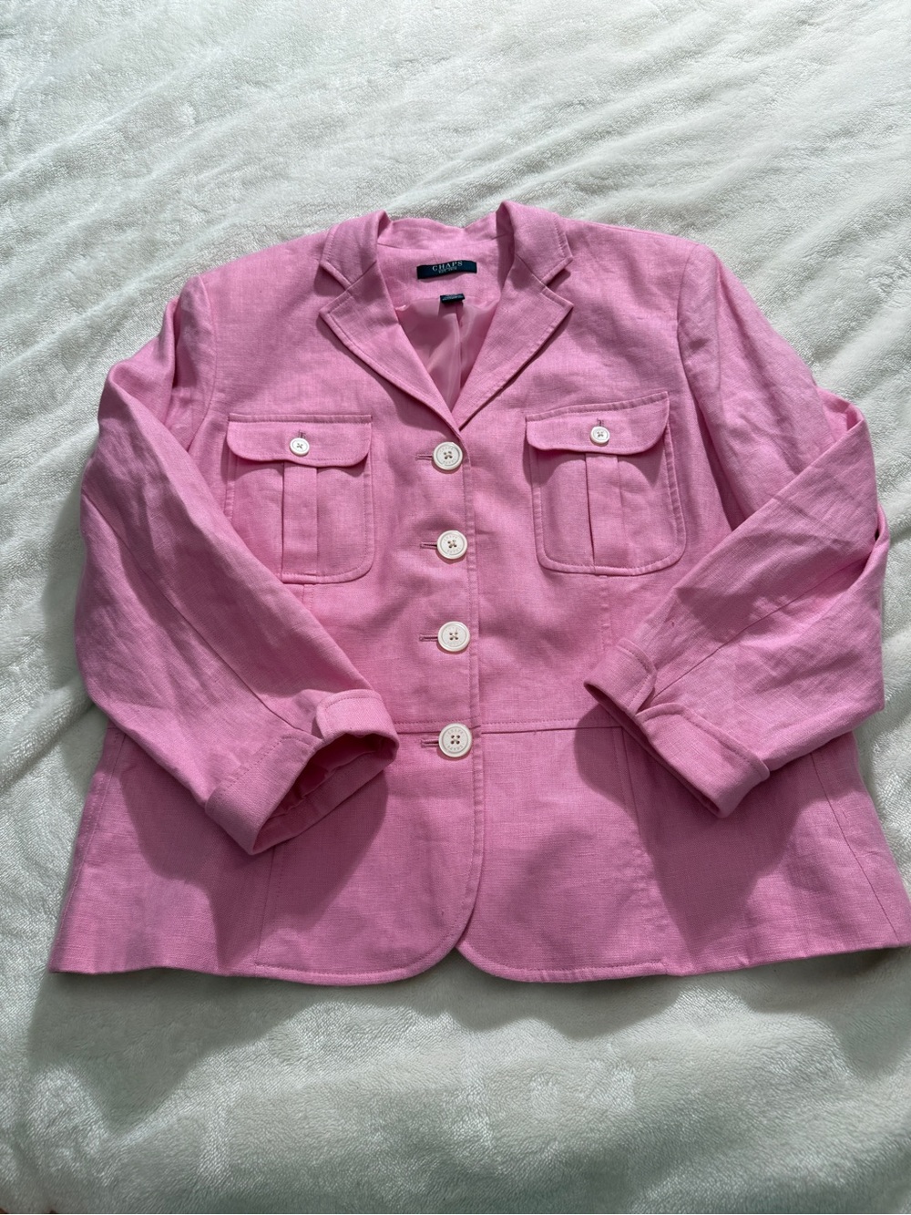 Chaps Vintage Pink 100% Linen Button Up Blazer Jacket Utility Pocket Classic XL - Picture 3 of 8